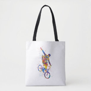 Watercolor bmx rider tote bag