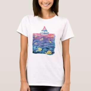 Watercolor Boat and Fish T-Shirt
