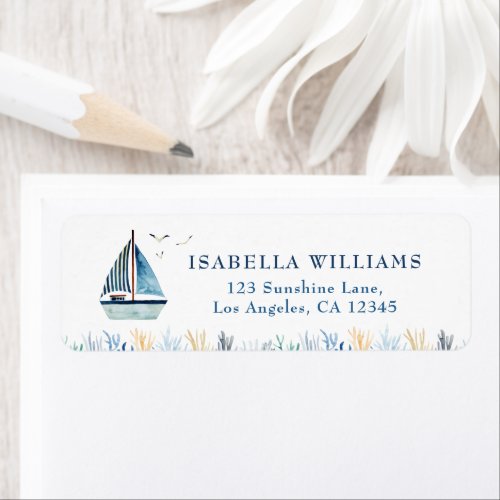 Watercolor Boat Baby Shower Address Label
