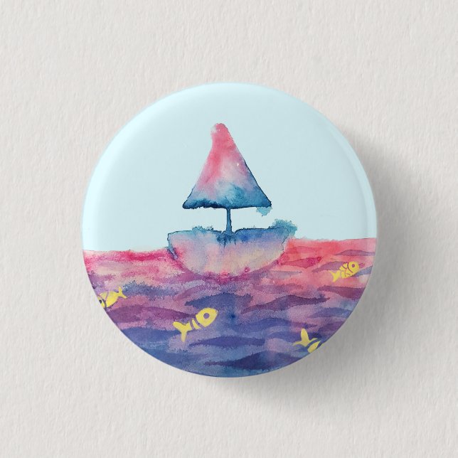 Watercolor Boat  Button (Front)
