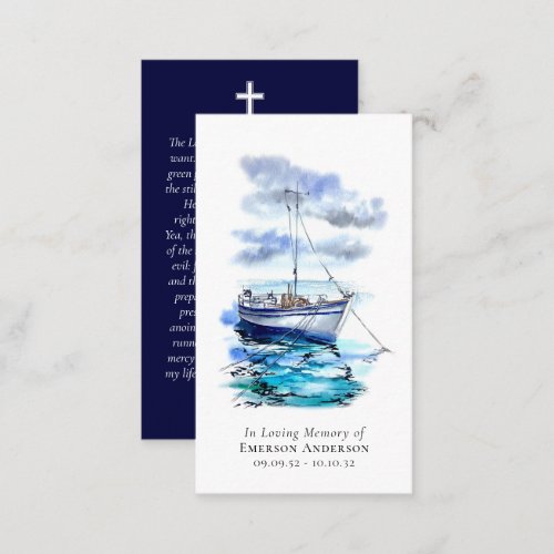 Watercolor Boat Cross Memorial Prayer Card