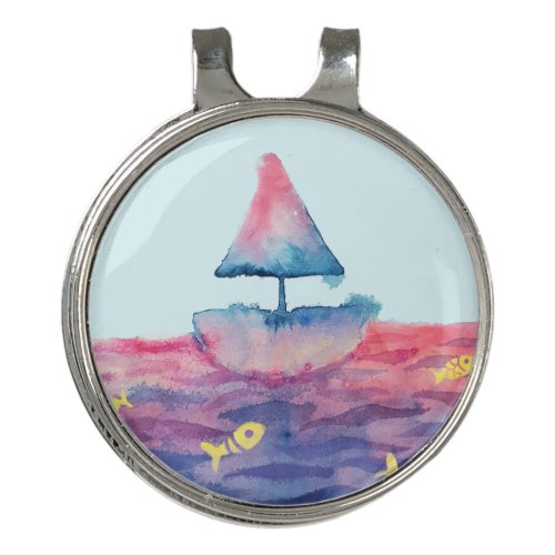 Watercolor Boat Golf Hat Clip