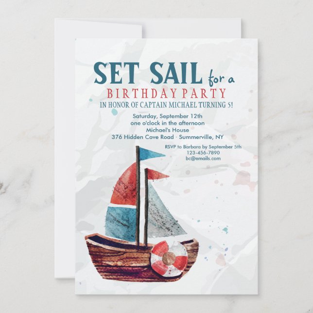 Watercolor Boat Invitation (Front)