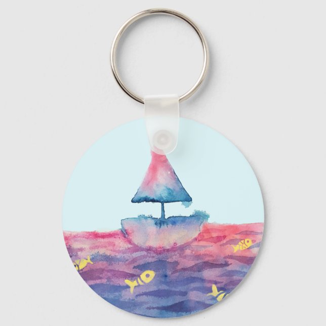 Watercolor Boat   Keychain (Front)