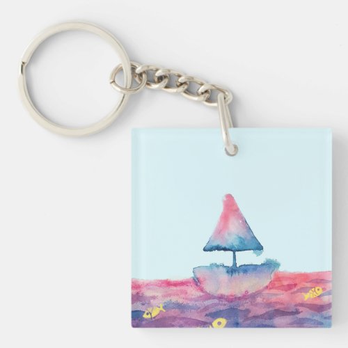 Watercolor Boat  Keychain