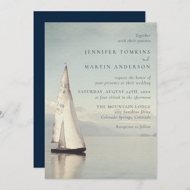 Watercolor Boat Nautical Lake Wedding Invitations (Front/Back)
