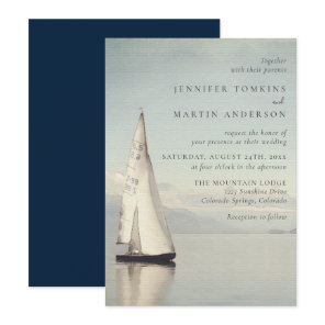 Watercolor Boat Nautical Lake Wedding Invitations