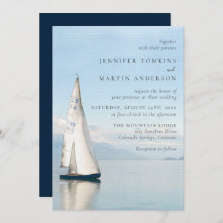 Watercolor Boat Nautical Lake Wedding Invitations