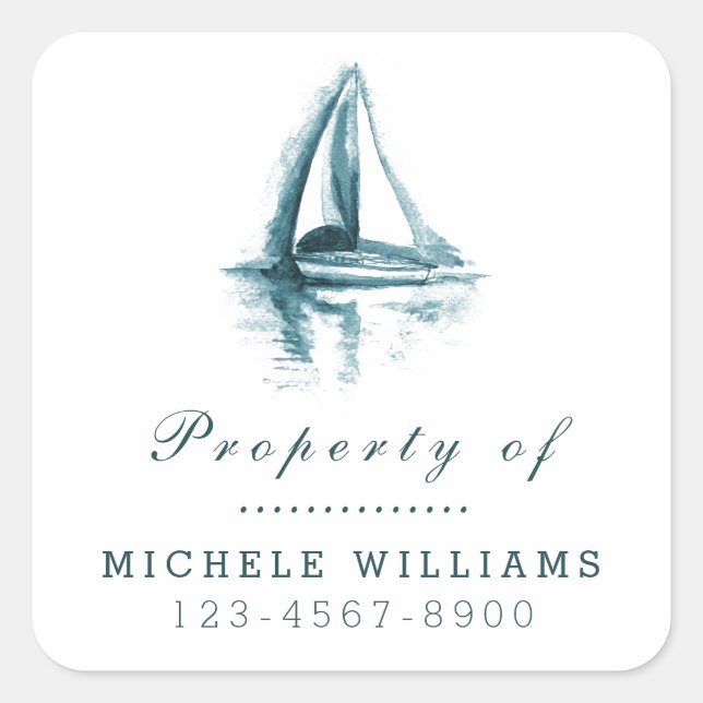 Watercolor Boat Property Of Name Stickers (Front)