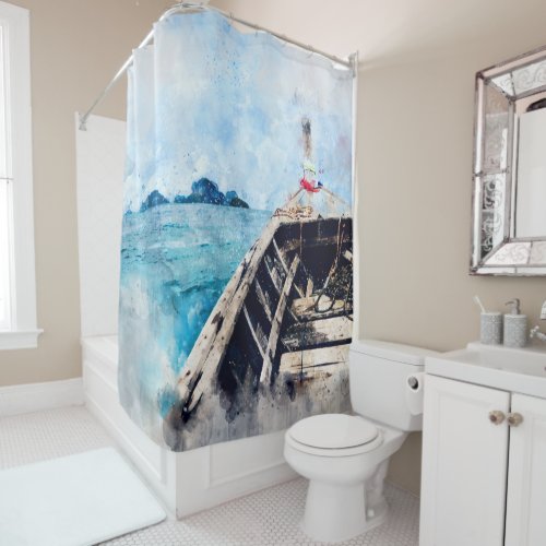 Watercolor Boat Shower Curtain