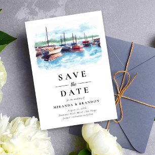 Watercolor Boat Wedding Save the Date Card