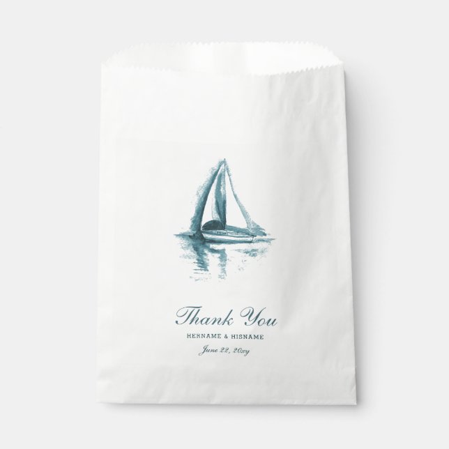 Watercolor Boat Wedding Thank You Favor Bags (Front)