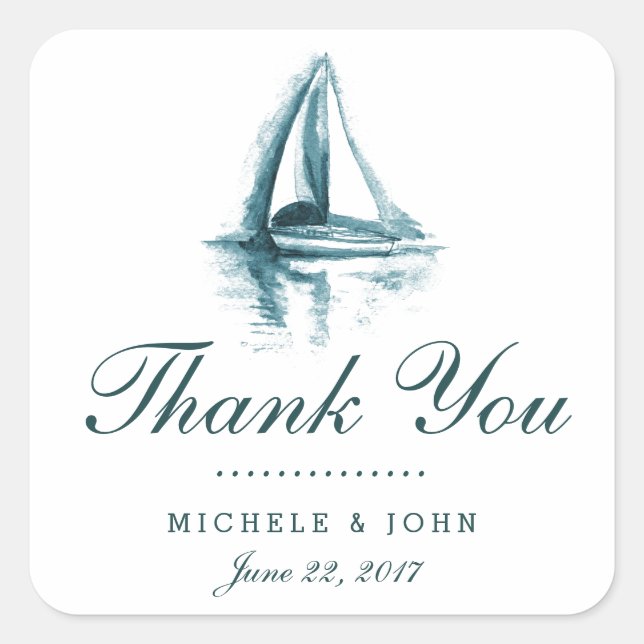 Watercolor Boat Wedding Thank You Favors Stickers (Front)
