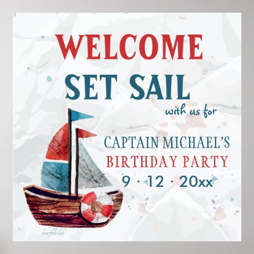 Watercolor Boat Welcome Poster