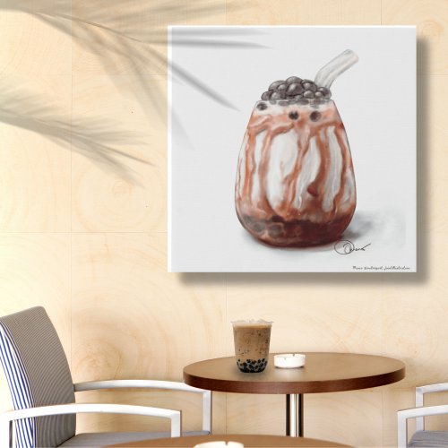 Watercolor Boba Drink Art Faux Canvas Print