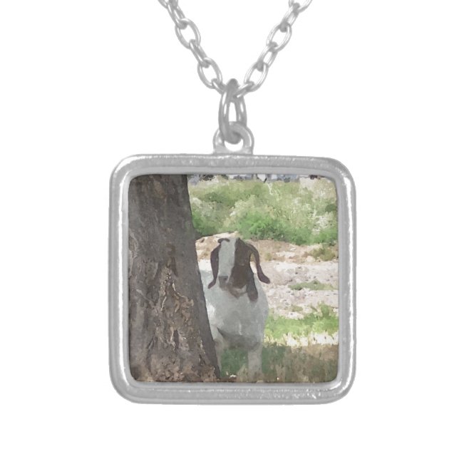 Watercolor Boer Goat Silver Plated Necklace (Front)