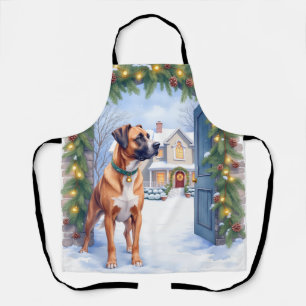 Watercolor Boerboel Farmhouse Gate Christmas Apron