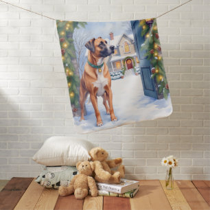 Watercolor Boerboel Farmhouse Gate Christmas Baby Blanket