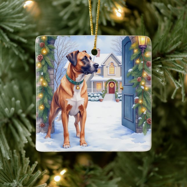 Watercolor Boerboel Farmhouse Gate Christmas Ceramic Ornament (Tree)