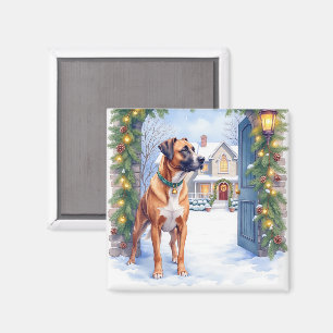 Watercolor Boerboel Farmhouse Gate Christmas Magnet