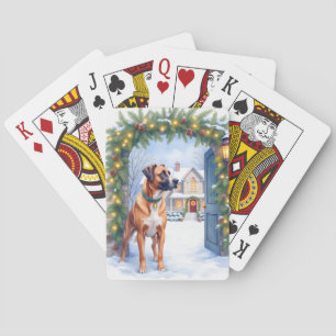 Watercolor Boerboel Farmhouse Gate Christmas Poker Cards