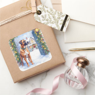 Watercolor Boerboel Farmhouse Gate Christmas Square Sticker