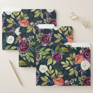 Watercolor Bohemian Autumn Roses Pattern File Folder