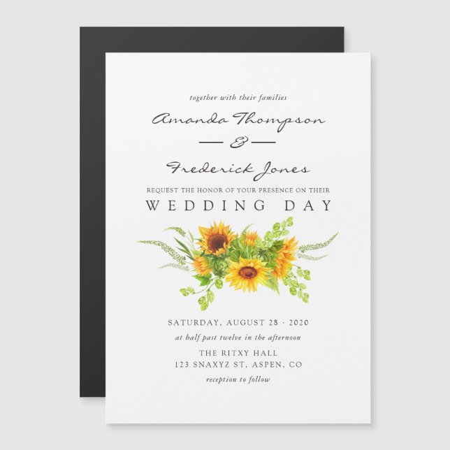 Watercolor Bohemian Boho Sunflowers Wedding Magnetic Invitation (Front/Back)