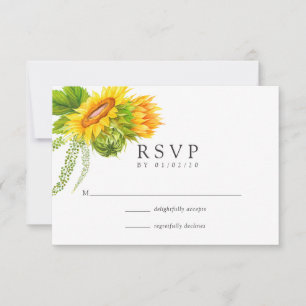 Watercolor Bohemian Boho Sunflowers Wedding RSVP Card