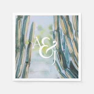 Watercolor Bohemian Cactus Green Personalized Napkins