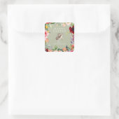 Watercolor Bohemian Floral Easter Bunny Square Sticker (Bag)