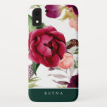 Watercolor Bohemian Floral Pattern iPhone XR Case<br><div class="desc">Elegant bohemian style watercolor flowers,  feathers and foliage pattern in trendy shades of purple,  burgundy,  pink,  peach and green,  personalized with name,  iPhone case.</div>