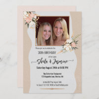 Watercolor Bohemian Floral Photo Twin Birthday Invitation