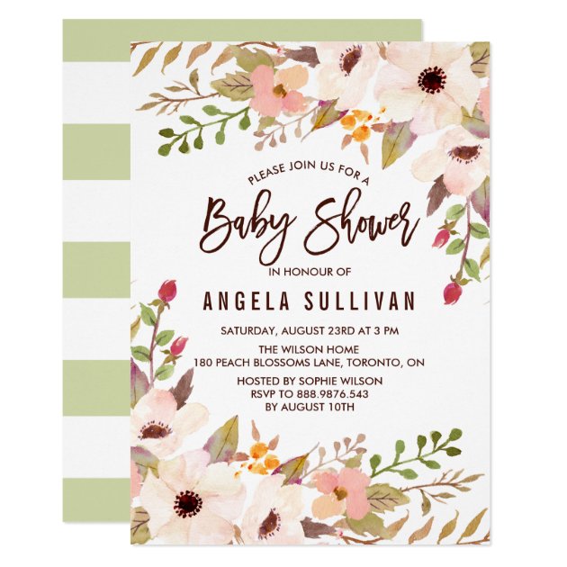 Watercolor Bohemian Flowers Baby Shower Invitation