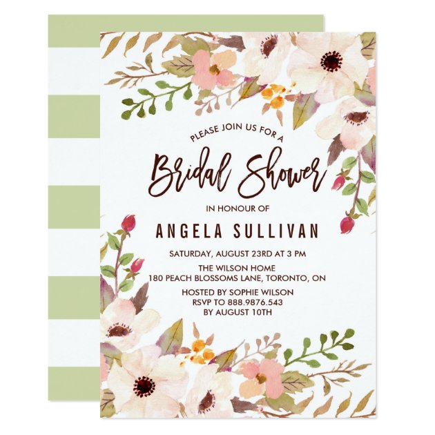 Watercolor Bohemian Flowers Bridal Shower Invitation