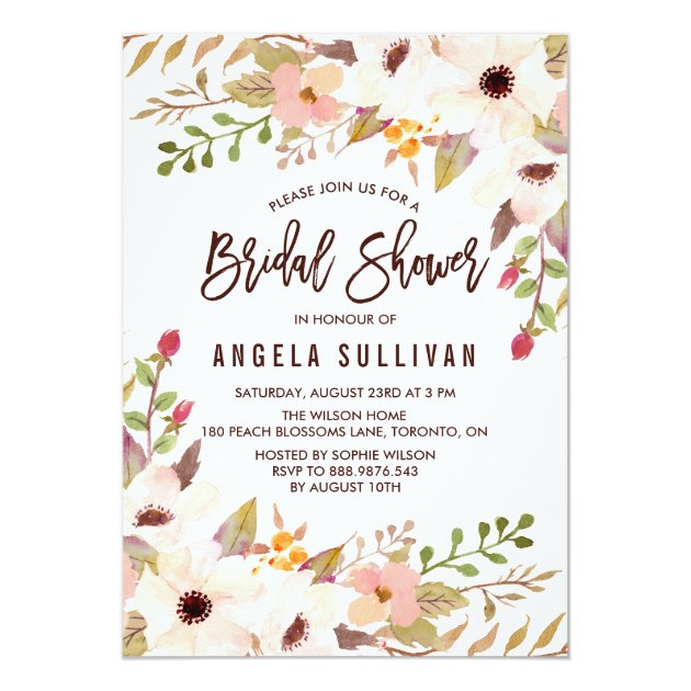 Watercolor Bohemian Flowers Bridal Shower Invitation