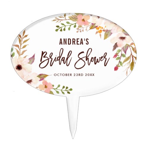 Watercolor Bohemian Flowers Bridal Shower Custom Cake Topper