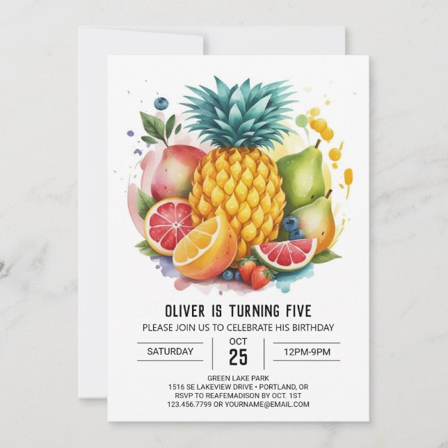 Watercolor Bohemian Fruity Birthday Invitation (Front)