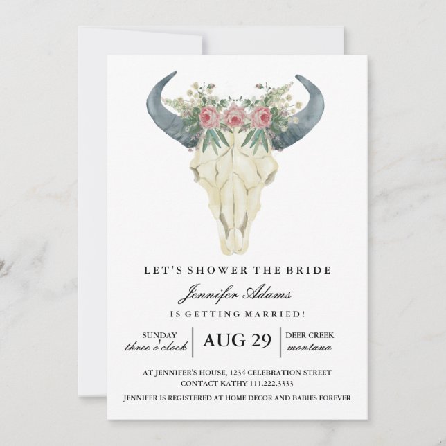 Watercolor Bohemian Roses | Bridal Shower Invitation (Front)