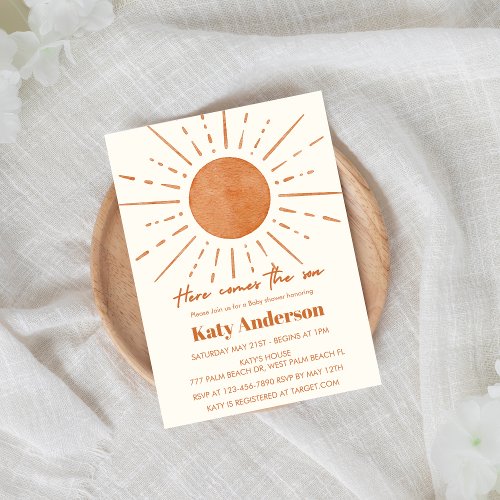 Watercolor Bohemian Sun Baby Shower Invitation