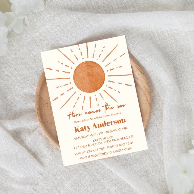 Watercolor Bohemian Sun Baby Shower Invitation (Creator Uploaded)
