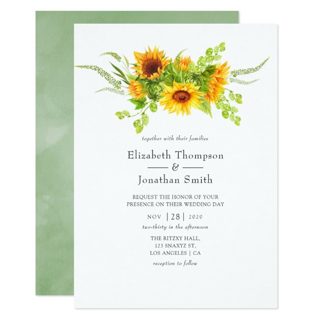 Watercolor Bohemian Sunflowers Wedding Invitation