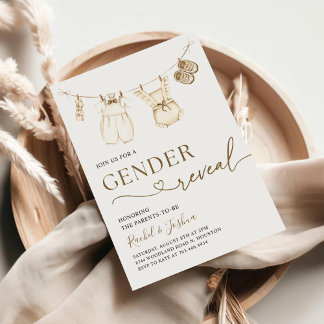 Watercolor Boho Baby Clothes Gender Reveal Invitation