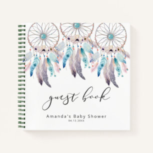 Watercolor Boho Baby Shower Dreamcatcher Guestbook Notebook