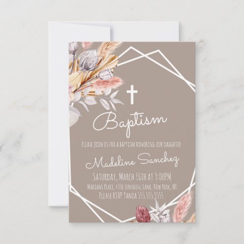 Watercolor Boho Baptism Framed Baby Dedication  Invitation