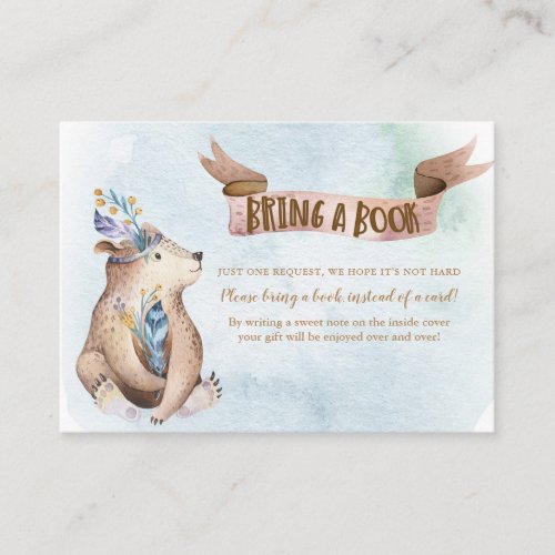 Watercolor Boho Bear Bring a Book Baby Shower Enclosure Card