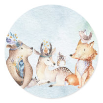 Watercolor Boho Bear Rustic Animals Baby Shower Classic Round Sticker