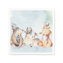Watercolor Boho Bear Rustic Animals Baby Shower Napkins