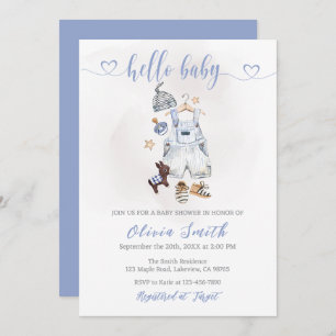 Watercolor Boho Blue Clothes Boy Baby Shower Invitation
