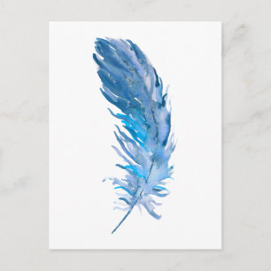 Watercolor Boho Blue Feather Postcard